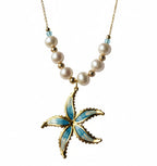 Necklace with a blue and gold starfish pendant
