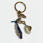 Gold keychain with abalone shell and beaded fish charm