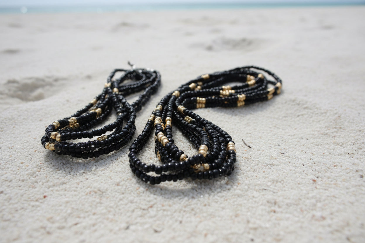 Black and gold waistbeads