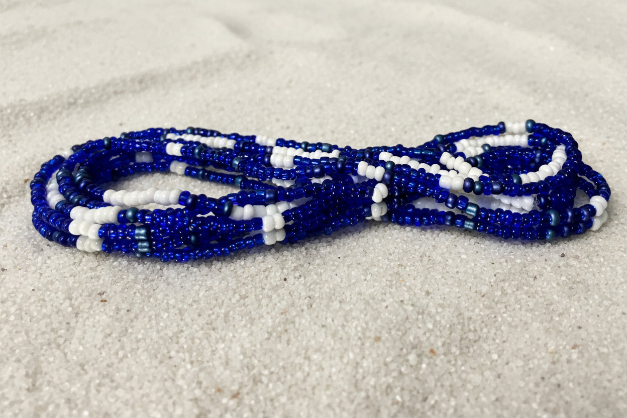 no pinch blue and white waistbeads