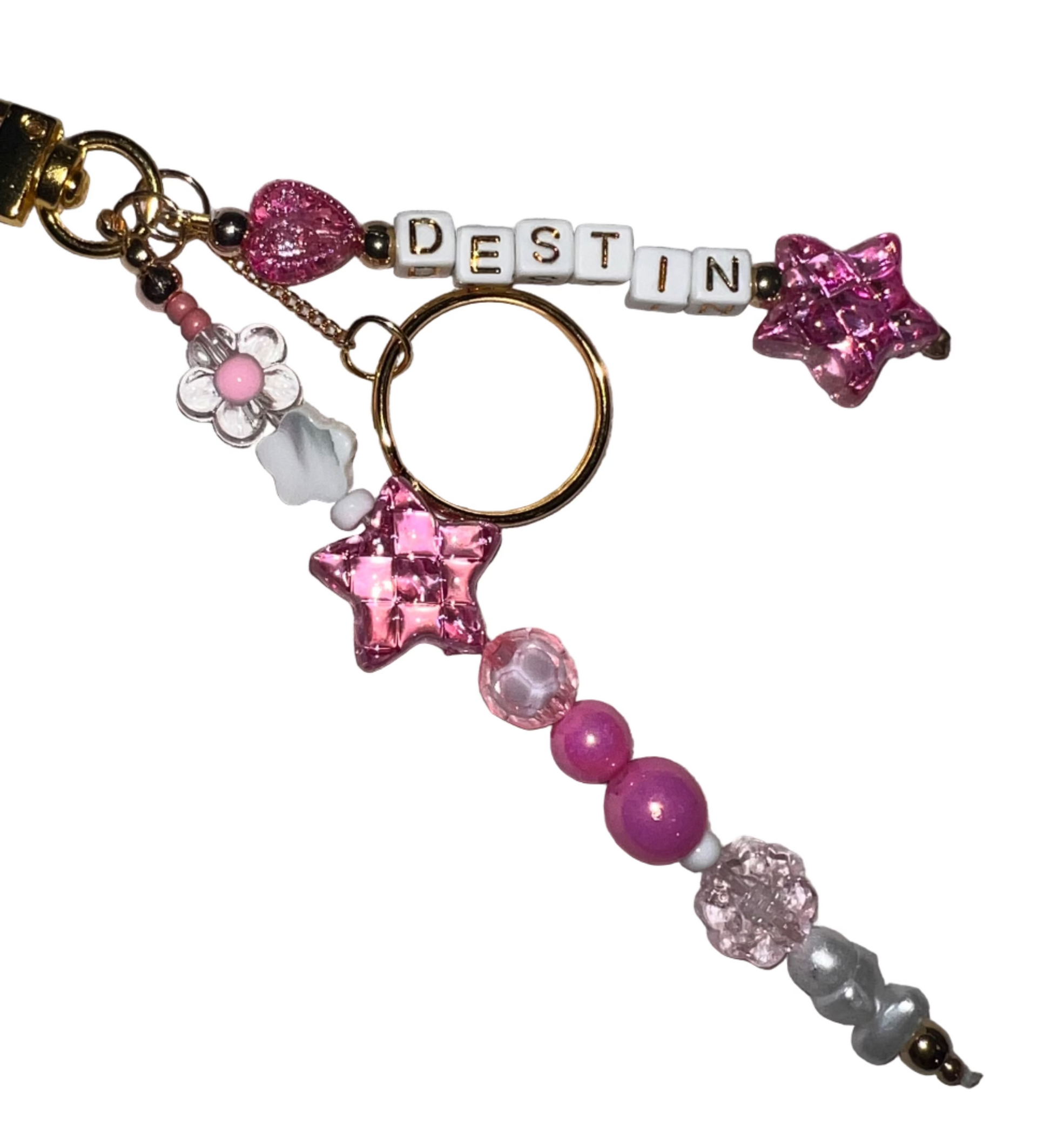 Keychain with pink beads and stars 