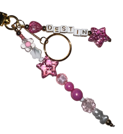 Keychain with pink beads and stars 