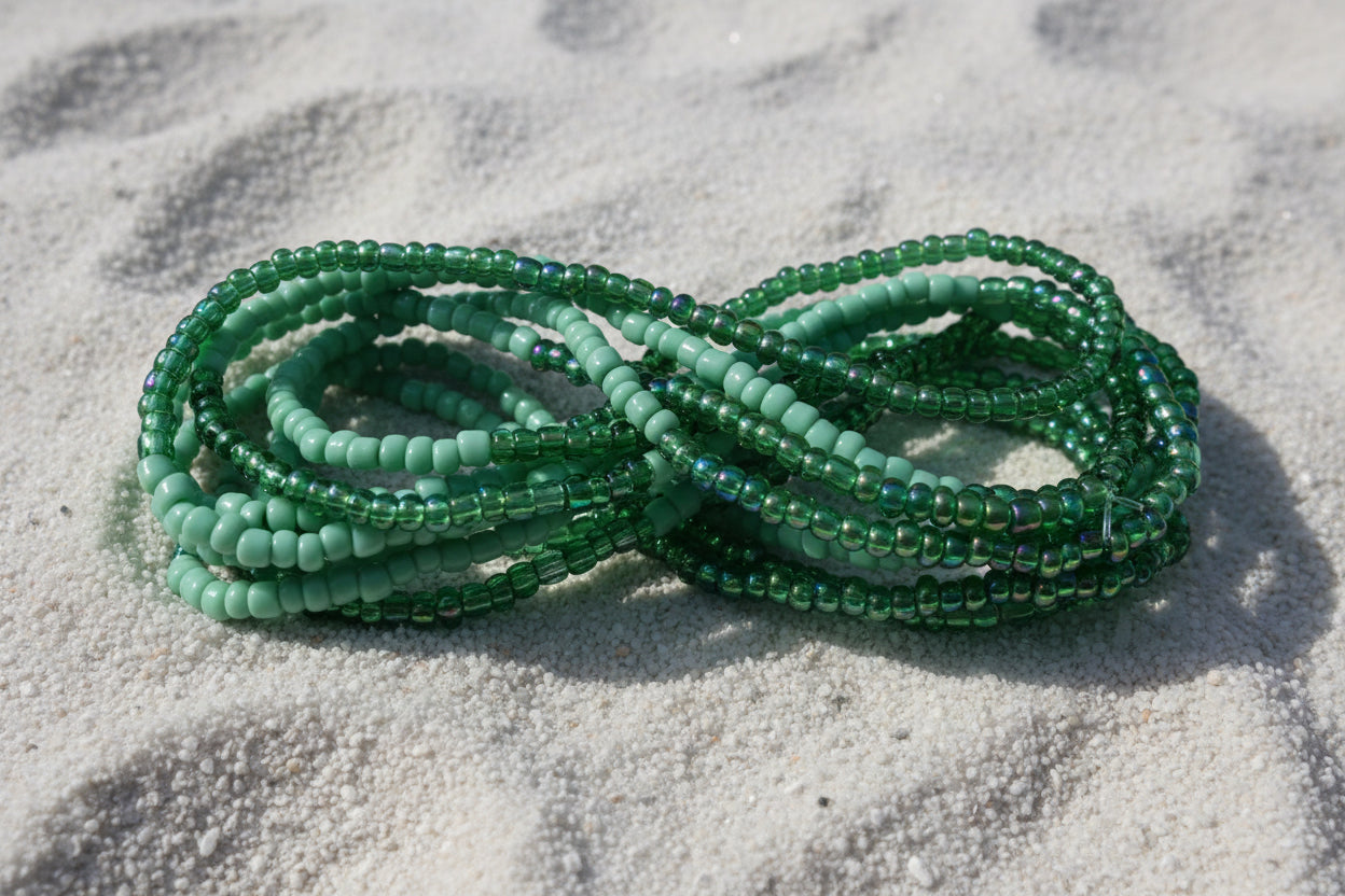 Green beaded waistbeads no charms