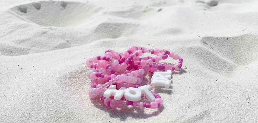 pink seed bead blend with the words hot in real life