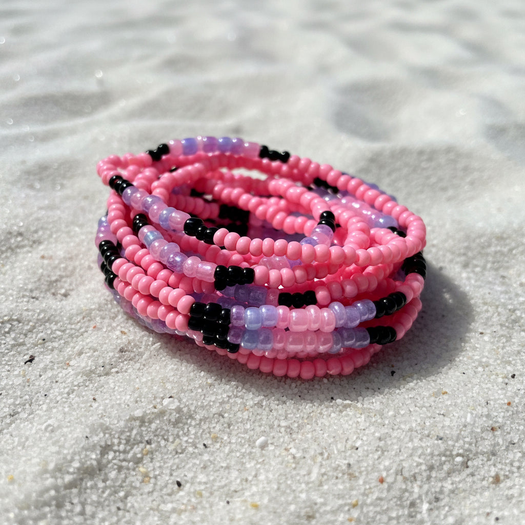 black, purple, and pink seed beads waistbeads 