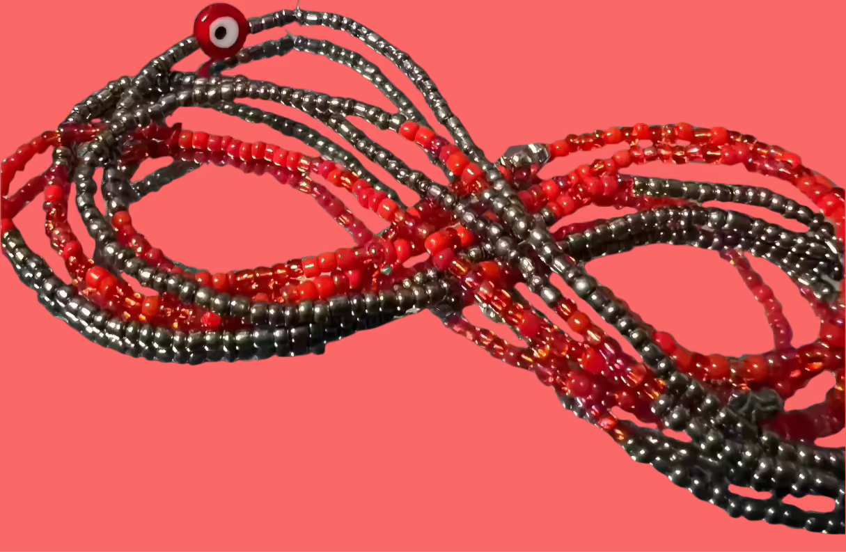 no pinch red and grey waistbeads