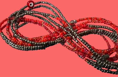 no pinch red and grey waistbeads