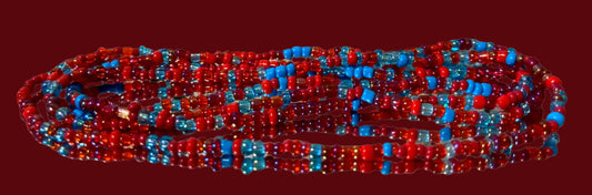 no pinch red and blue speck waistbeads