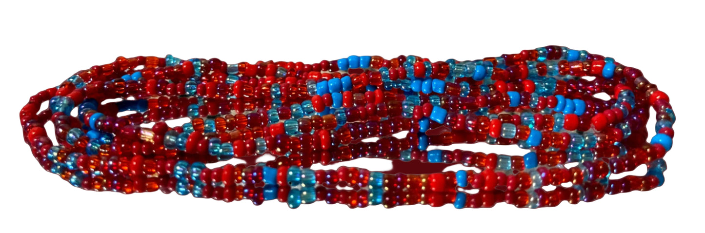 no pinch red and blue waistbeads