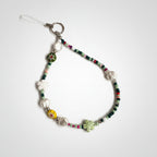 Beaded wristlet with floral and colorful beads green flower charms