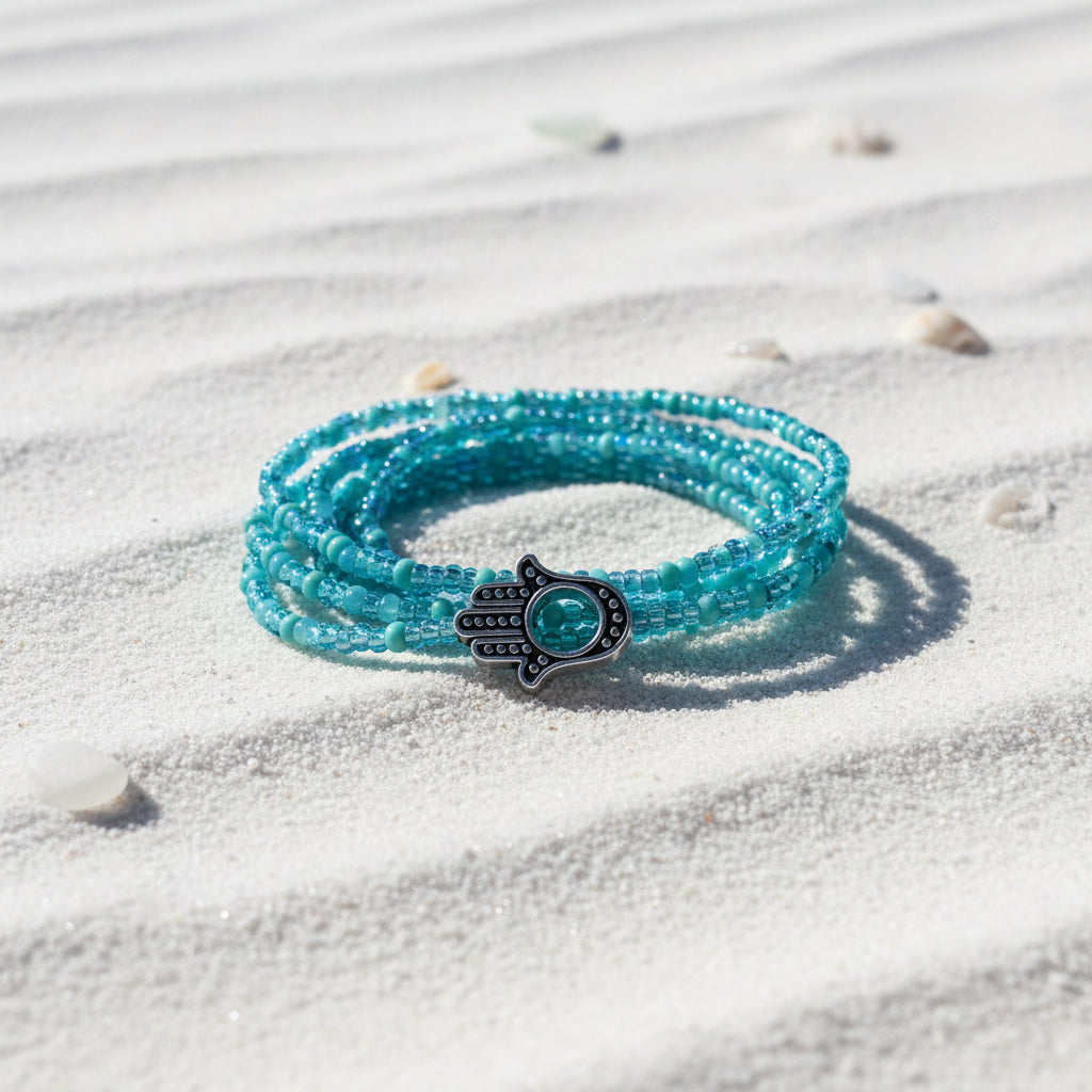 Turquoise waistbeads with Hamsa hand charm
