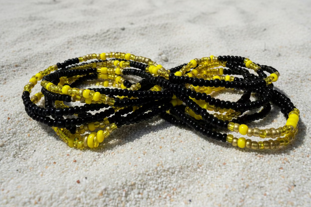 Black and yellow beaded waistbeads
